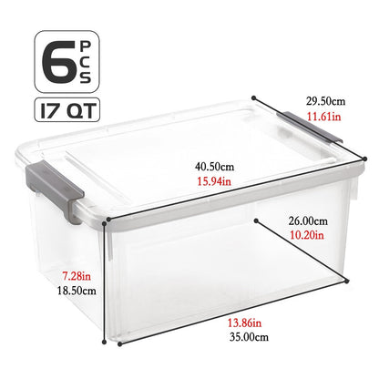 Clear Plastic Storage Bins with Lids 6 Pack Stackable Storage Containers with Snap-Tight Locks for Home, Office, Garage & Basement