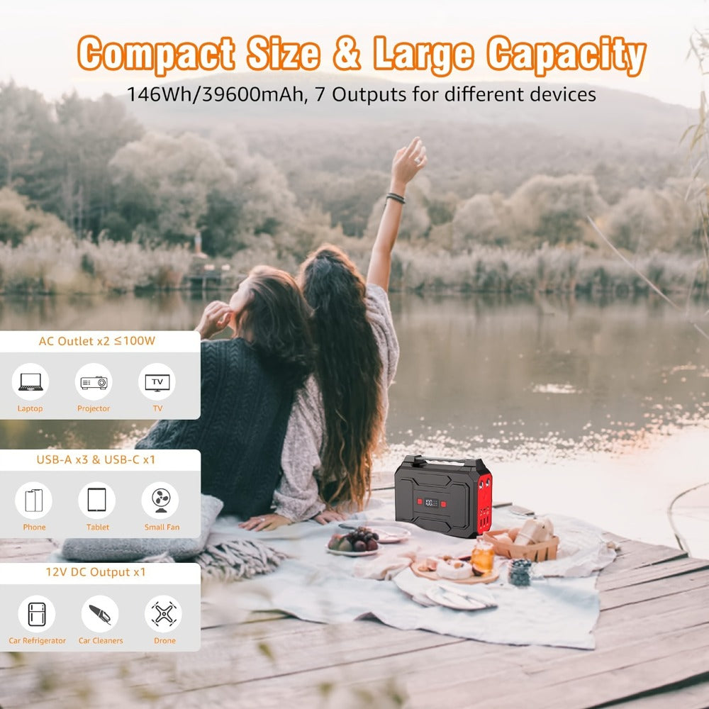 100W 146Wh Portable Power Station Solar Generator with 40W Foldable Solar Panel, 146Wh Backup Battery for Camping Hiking RV Emergency