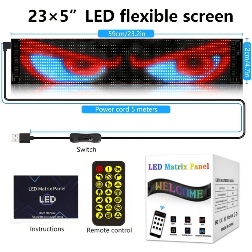 Programmable LED Scrolling Sign APP Custom Text & Animations - USB & Car Charger Powered Smart for an Everyday Personal Care Routine