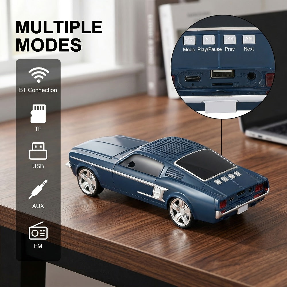 Retro Classic Car Model Bluetooth Speaker with Deep Bass, Colorful LED Lights, FM Radio, USB TF AUX Inputs