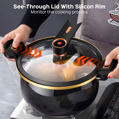 Non-Stick Soup Pot with Twist-Lock Handle | Large Capacity Stew Pot Compatible with Gas Stove Induction Cooker Open Fire | Multi-Function