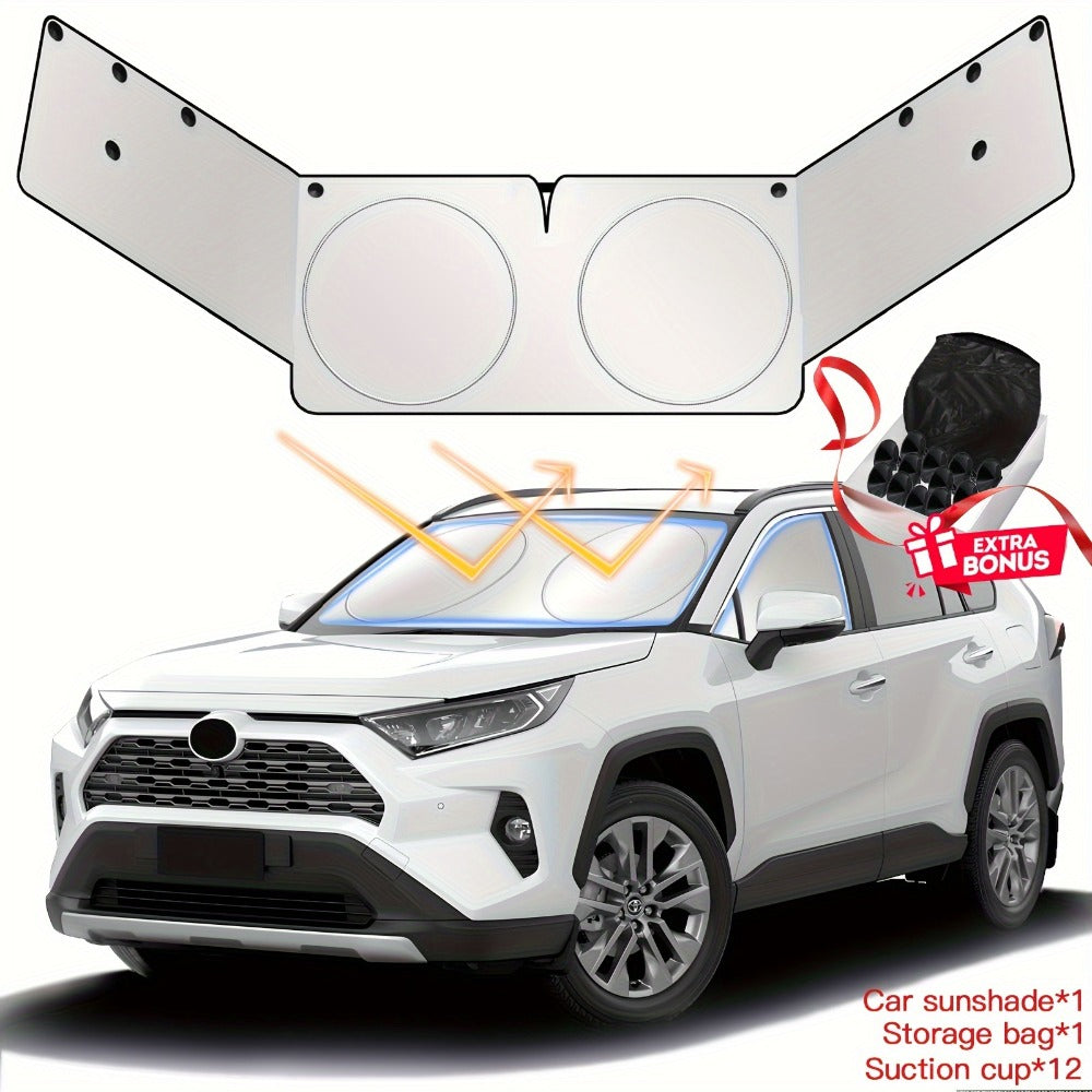 Windshield Sunshade Universal Fit Front Window Sun Shade Cover Block Sun Heat UV Rays Privacy Protection Polyester with Super Suction Cups