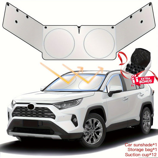 Windshield Sunshade Universal Fit Front Window Sun Shade Cover Block Sun Heat UV Rays Privacy Protection Polyester with Super Suction Cups
