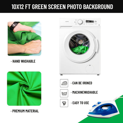 Green Screen Backdrop with Stand Kit 10x10Ft Chroma Key Background 7.5x10Ft Portable Stand with Carrying Bag 4 Clamps for Photoshoot