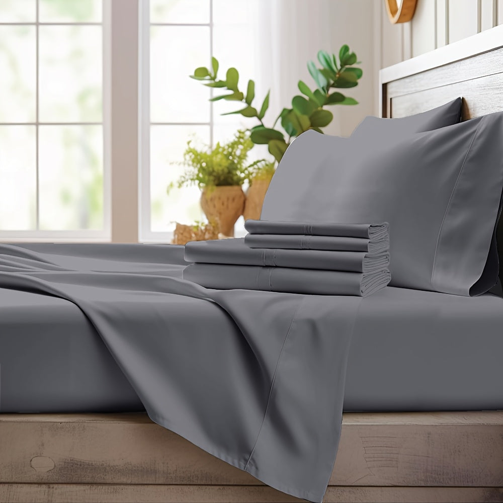 Bamboo Cooling Sheet Set 4pcs, Deep Pocket Fitted Sheet Flat Sheet Pillowcases for Hot Sleepers Twin Full Queen King