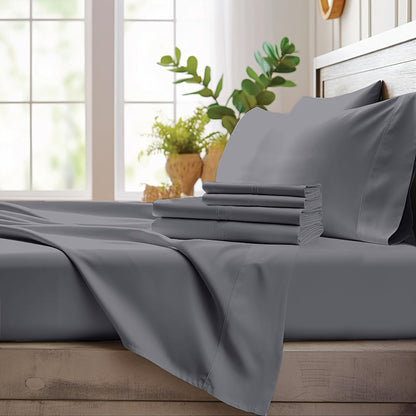 Bamboo Cooling Sheet Set 4pcs, Deep Pocket Fitted Sheet Flat Sheet Pillowcases for Hot Sleepers Twin Full Queen King