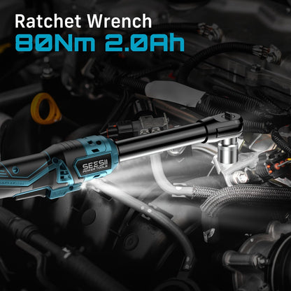 21V Power Ratchet Wrench Set 3/8'' Drive, 59 Ft-lbs 400 RPM Cordless Electric Ratchet, Variable Speed Trigger