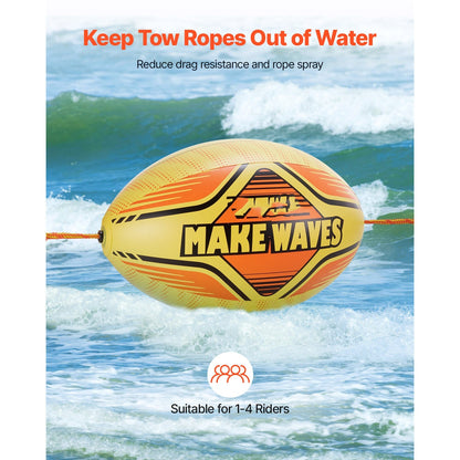 Inflatable Booster Ball for Towable Tubes 680lbs Tensile Strength 0.75mm Thickened PVC with PE Tow Rope for Boating Water Sports Sea Lake