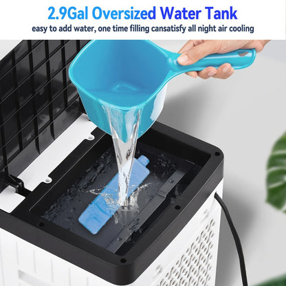Outdoor Air Cooler 3-in-1 Evaporative Cooler Fan with Misting Humidifier 2.9 Gal Large Tank for Grilling, Camping and Outdoor Meals