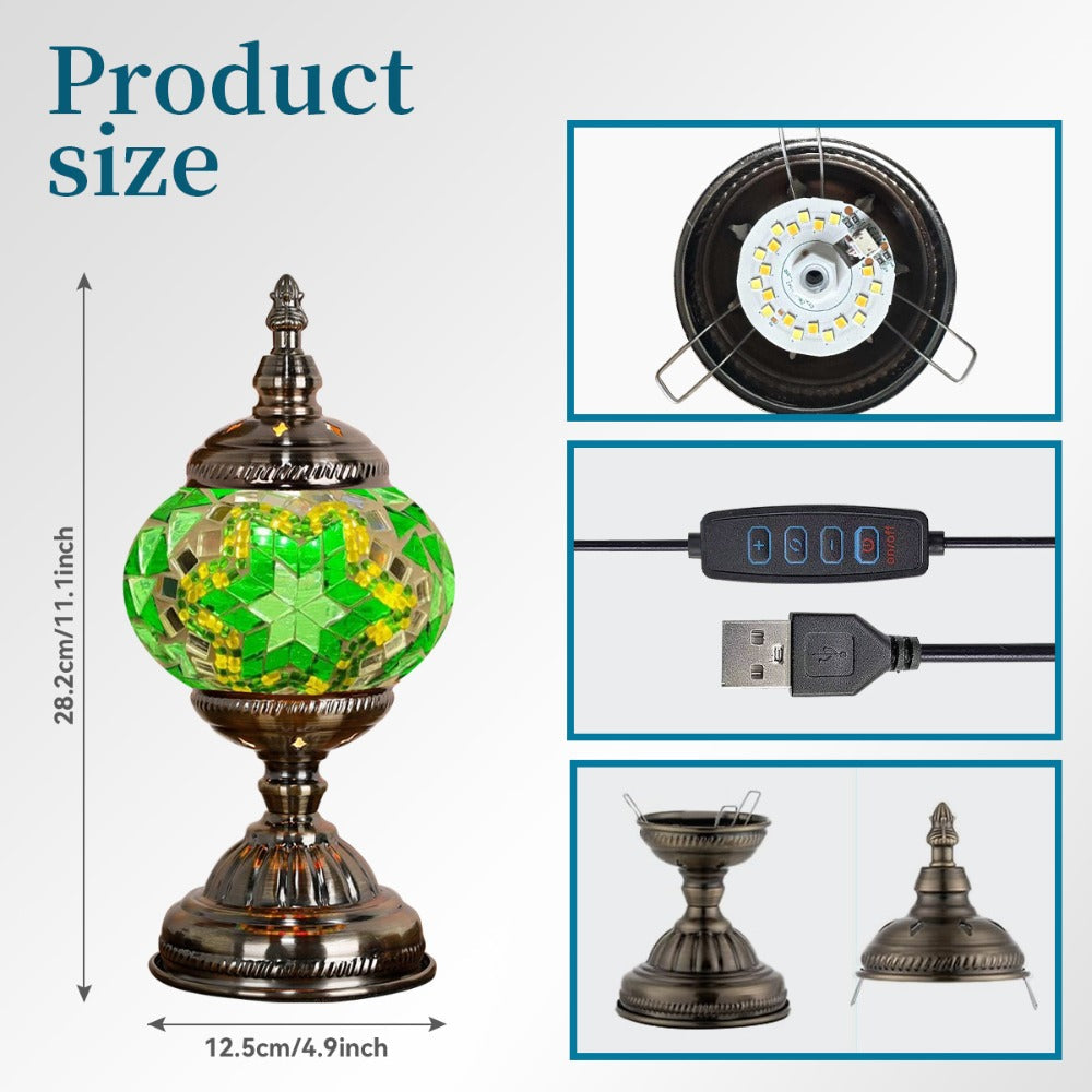 DIY Mosaic Lamp Kit Handmade Glass Table Lamp, Colorful Stained Glass Bedside Night Light with Antique Bronze Base