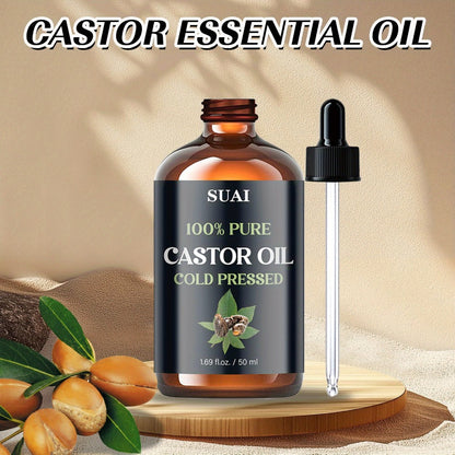 Castor Oil 100% Pure Cold Pressed 1.69oz – Hypoallergenic Multi-Use Oil for Hair Growth Eyebrow Eyelash Thickening Skin Moisturizing Nail