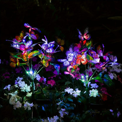 Solar Butterfly Garden Stake Lights Outdoor, 2pcs Colorful LED Solar Powered Lawn Insert Lights for Garden
