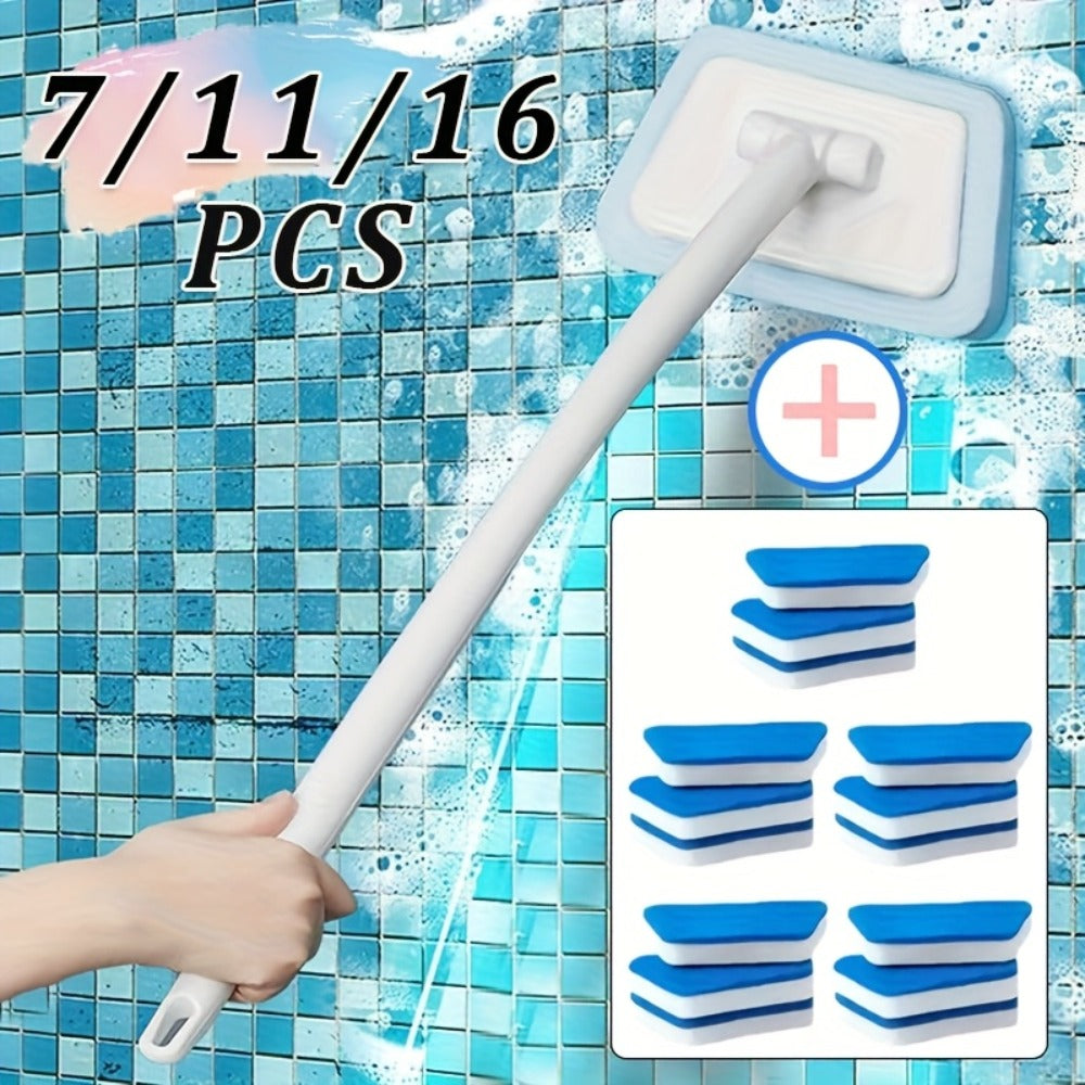 Shower Cleaning Brush Set Replaceable Heads – Bathtub Scrubber, Wall Tile Brush, Window Glass Cleaner & Floor Brush