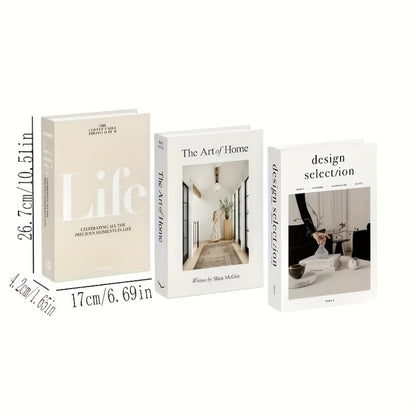 Decorative Books Set of 3 for Home Decor, Faux Coffee Table Books with Gold Text – Life, The Art of Home & Design Choices