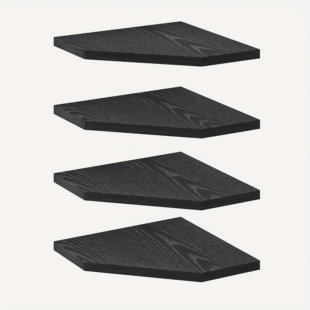 Corner Wall Shelf Set with 13.9-Inch Front Edge, Brown, Black or White Finish and 2, 4 or 6 Pieces