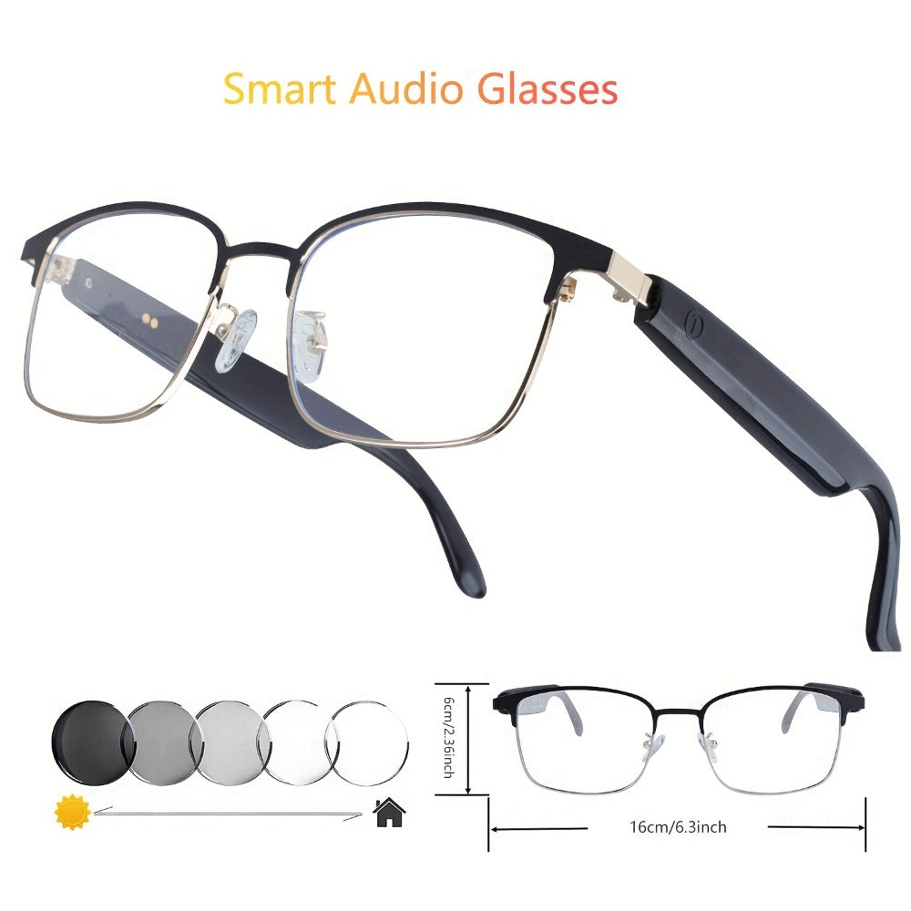 Smart Glasses Photochromic Bluetooth Audio Eyewear with Magnetic Charging and Four Frame Color Options