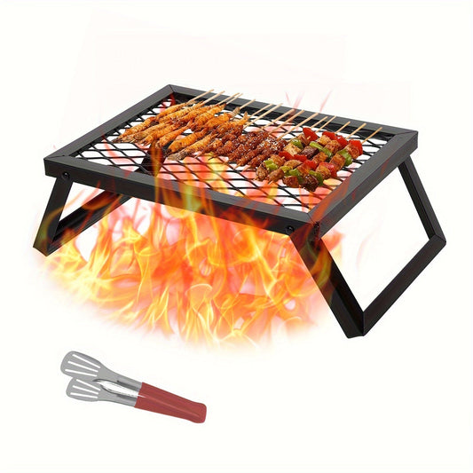 Campfire Grill Folding 16x12 Inch Heavy Steel – Portable Camp Grill with Legs & Clamps for Outdoor Cooking, Fire Pit Grill