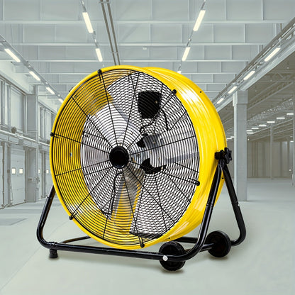 Industrial Floor Fan 24 Inch 9000 CFM Drum Fan 3-Speed 360 Degree Tilt with Casters for Entryways, Bedrooms and Living Spaces