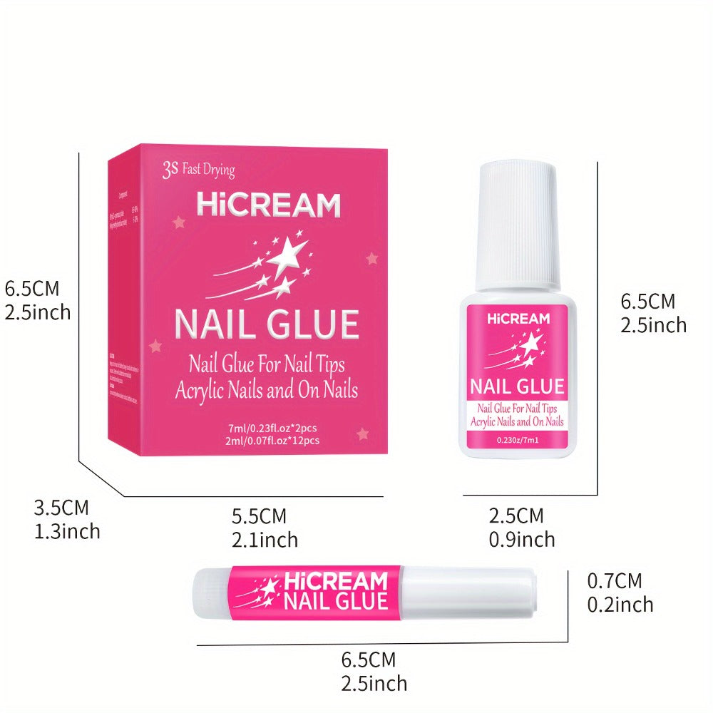 Acrylic Nail Glue Set 14 Pcs No Lamp Quick Dry Super Strong Bond – 12×2ml + 2×7ml Bulk Pack for Press On Nails, Fake Nails