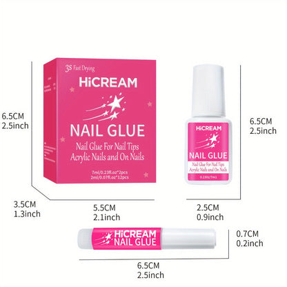 Acrylic Nail Glue Set 14 Pcs No Lamp Quick Dry Super Strong Bond – 12×2ml + 2×7ml Bulk Pack for Press On Nails, Fake Nails
