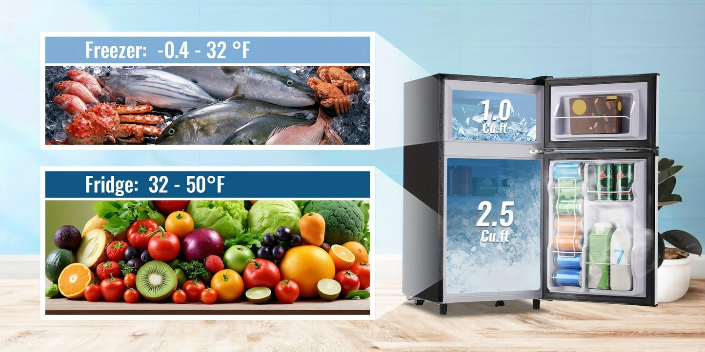 Small Fridge with Freezer, 2-Door Compact Refrigerator with 7-Level Adjustable Thermostat, Removable Shelves & Basket