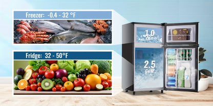 Small Fridge with Freezer, 2-Door Compact Refrigerator with 7-Level Adjustable Thermostat, Removable Shelves & Basket