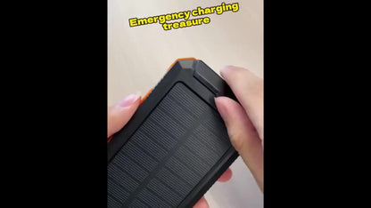 Solar Power Bank 20000mAh Outdoor Portable Charger with LED Flashlight SOS Compass & Carabiner Hook