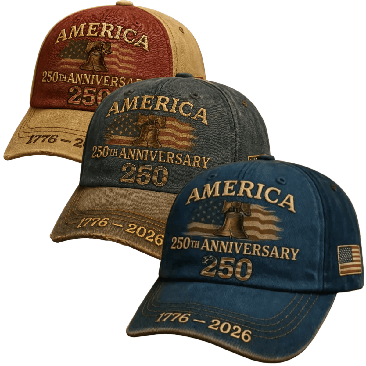 250th Anniversary Patriotic Baseball Cap USA Embroidered – Adjustable Vintage American Flag Hat for Men Women, Unisex Independence Day Gift