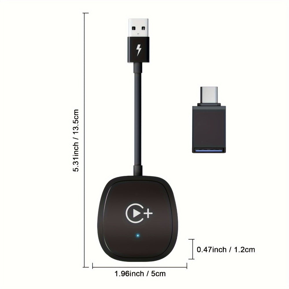 Cable-Attached Wireless CarPlay or Android Auto Adapter with Three Checkout Identities Pictured
