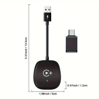 Cable-Attached Wireless CarPlay or Android Auto Adapter with Three Checkout Identities Pictured