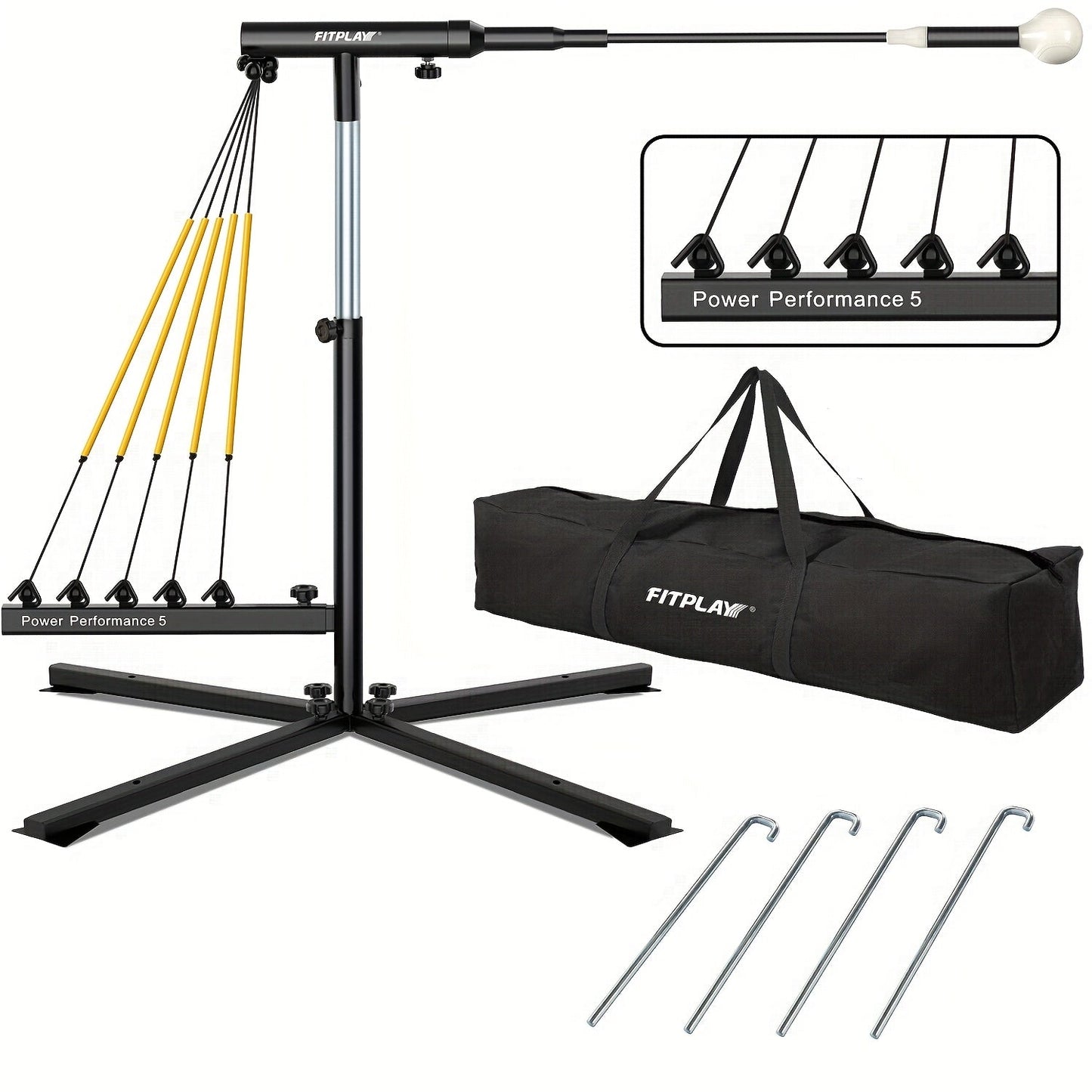 Baseball Swing Trainer with 5 Power Bands & Auto Reset System – Height Adjustable 31–47 Inch Portable Batting Trainer with Sturdy Base
