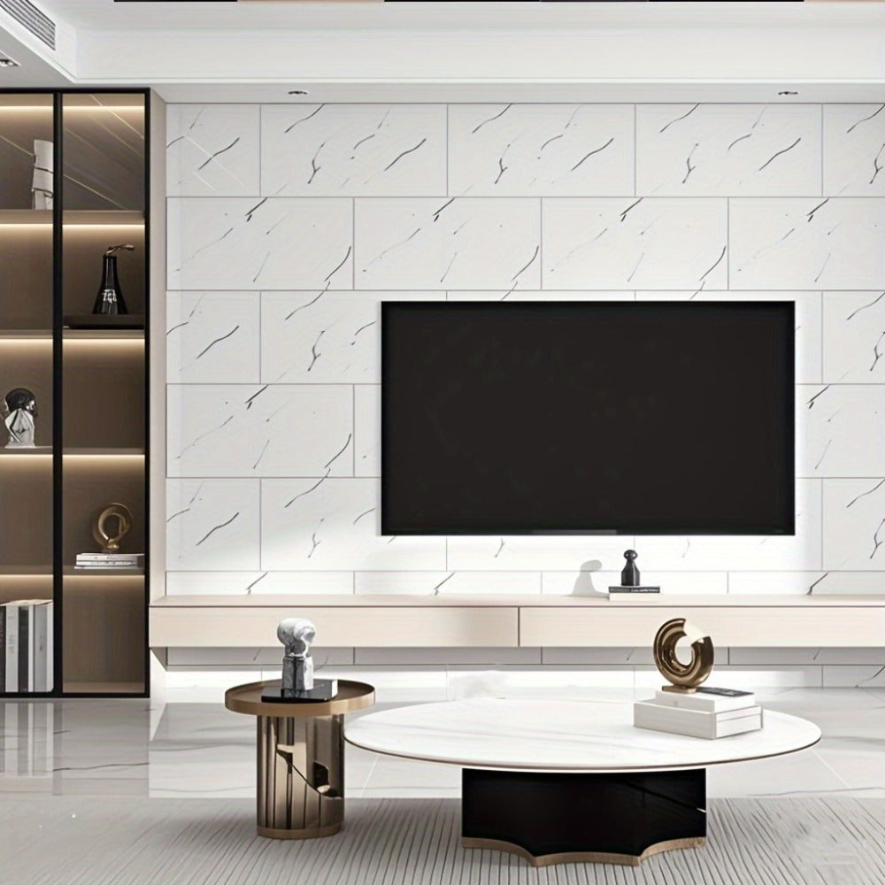 Marble Peel and Stick Wall Panels Self-Adhesive 3D Decorative Tiles – Glossy Marble Sheets, for Entryways, Bedrooms and Living Spaces