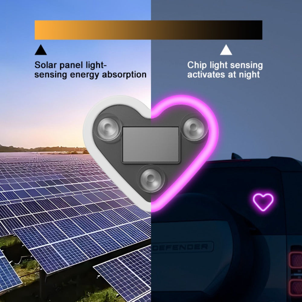 Car Interior Neon Heart Lights Solar USB Rechargeable 5 Lighting Modes Vibration-Sensing Auto On/Off Dashboard Decoration for Cars Trucks
