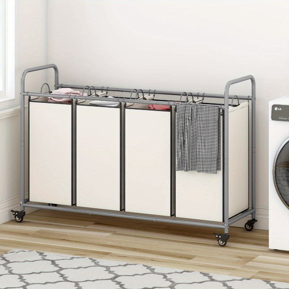 Rolling Laundry Sorter Hamper with Four Removable Fabric Bags, Caster Wheels and Four Color Configurations