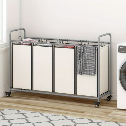 Rolling Laundry Sorter Hamper with Four Removable Fabric Bags, Caster Wheels and Four Color Configurations