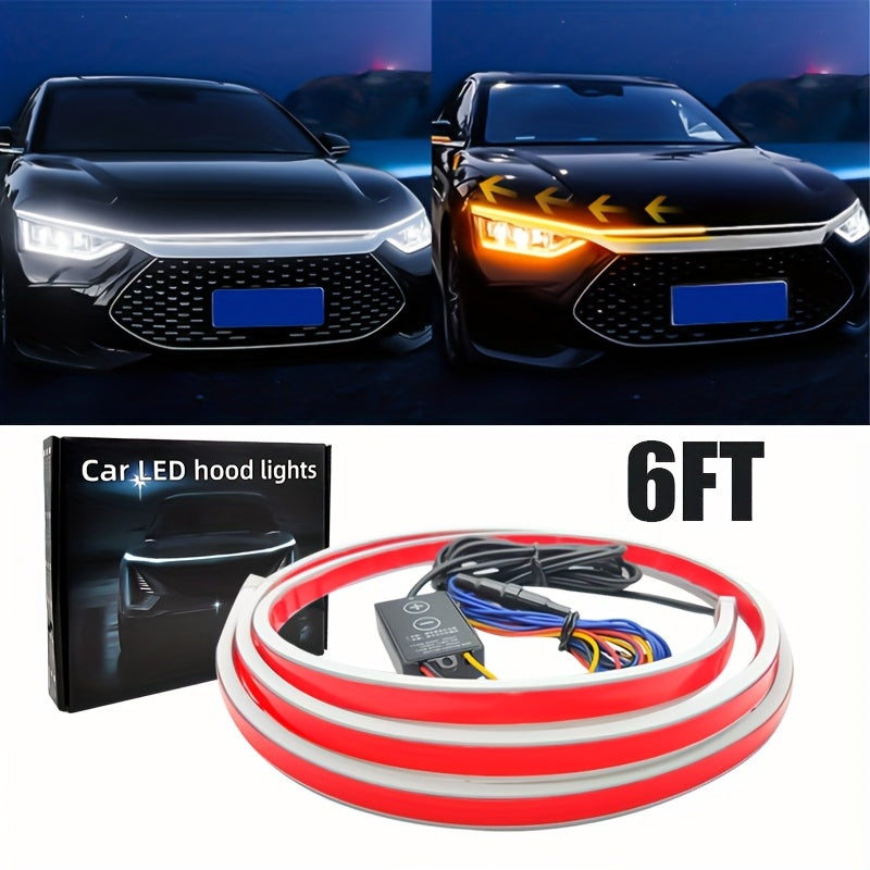 Car Hood LED Light Strip – 79" / 6FT Flexible Daytime DRL Strip with Fuse Protection, Universal Fit for Car SUV Truck Van, No Wiring Needed