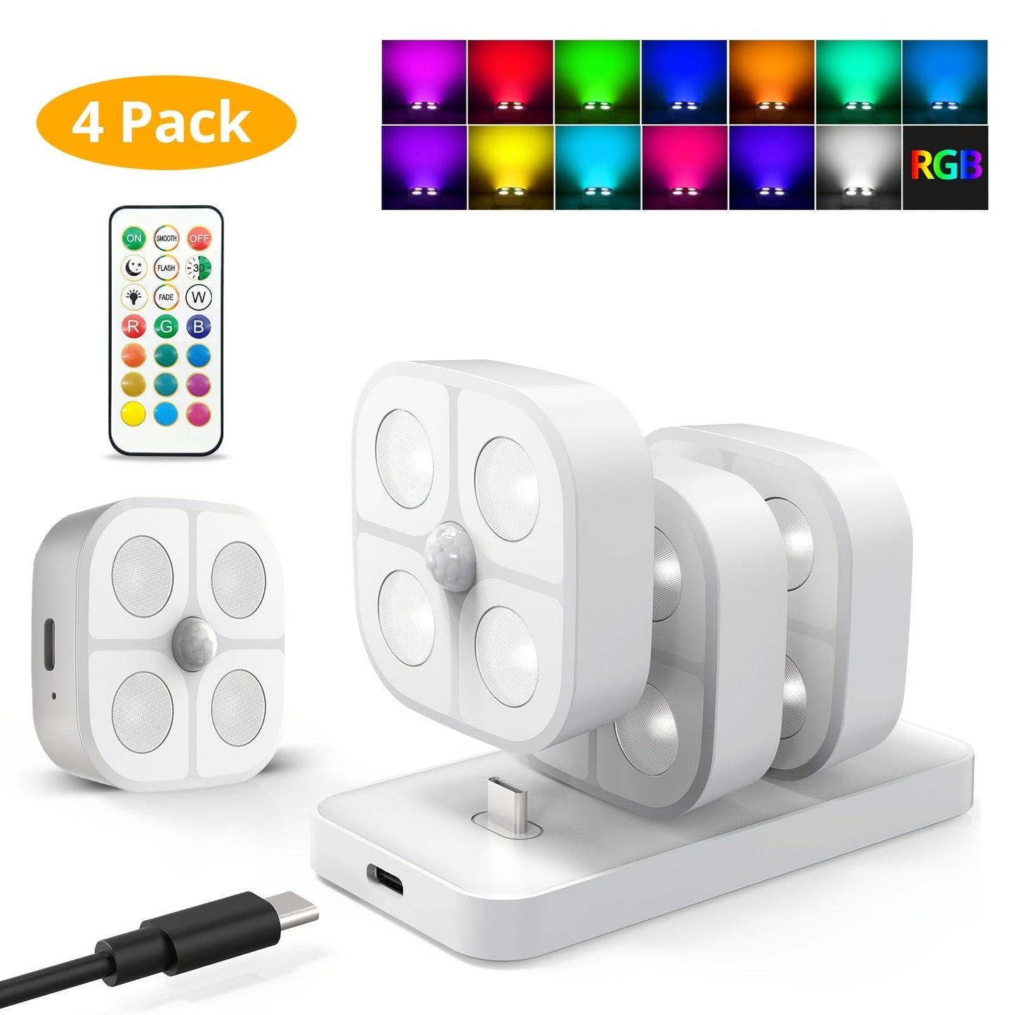 Puck Lights Rechargeable RGB with Charging Station - Motion Sensor Under Cabinet Lighting for Home Cooking, Dining and Outdoor Meals