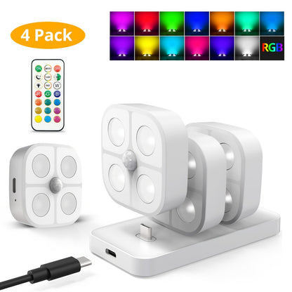 Puck Lights Rechargeable RGB with Charging Station - Motion Sensor Under Cabinet Lighting for Home Cooking, Dining and Outdoor Meals