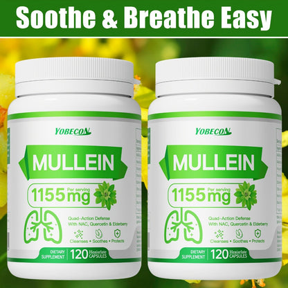 Mullein Lung Cleanse Capsules with NAC 45000mg – Mucus Removal, Dry Cough Relief & Respiratory Support Supplement for Women & Men
