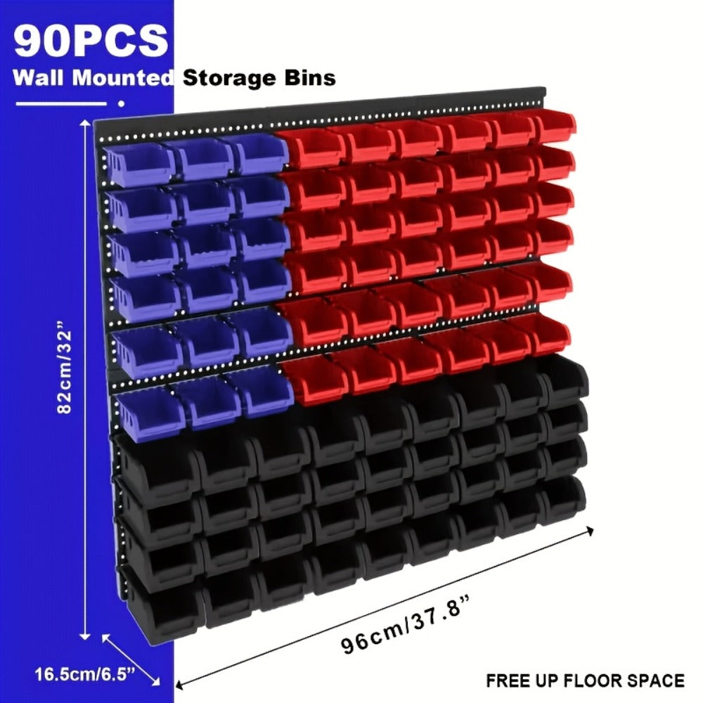 Wall Mounted Storage Bin Rack System, Small Parts Organizer for Screws, Nuts, Bolts & Nails, Stackable Garage Workshop Tool Storage Rack