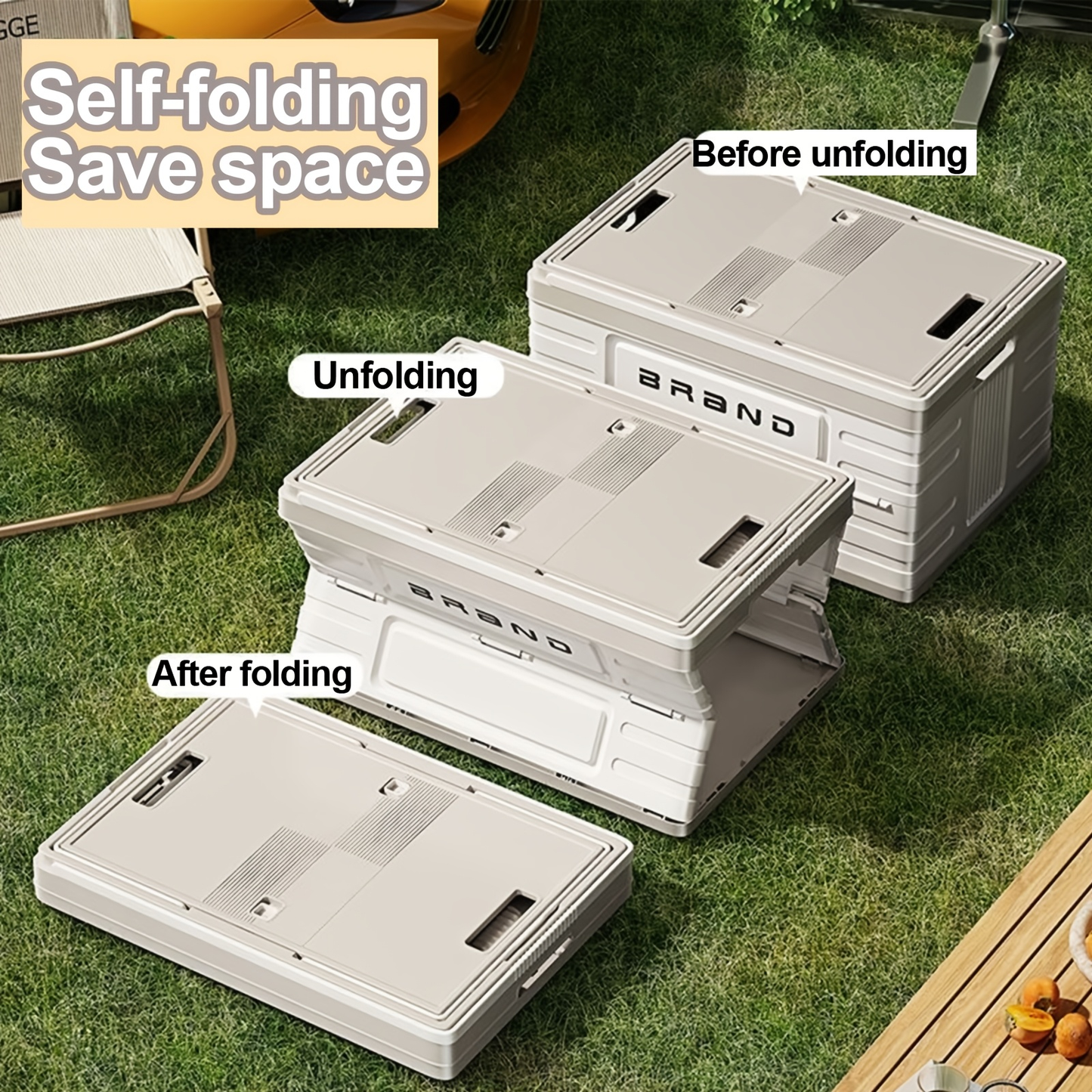 Collapsible Storage Bin with Lid and Handle 7.93Gal Foldable Plastic Crate Stackable Portable Tote Box for Camping Fishing Car RV Office