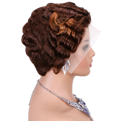 Pixie Cut Wig Human Hair 13x4 HD Lace Front Short Curly Body Wave Loose Deep Wave Finger Wave, for Home, Travel and Salon Hair Styling