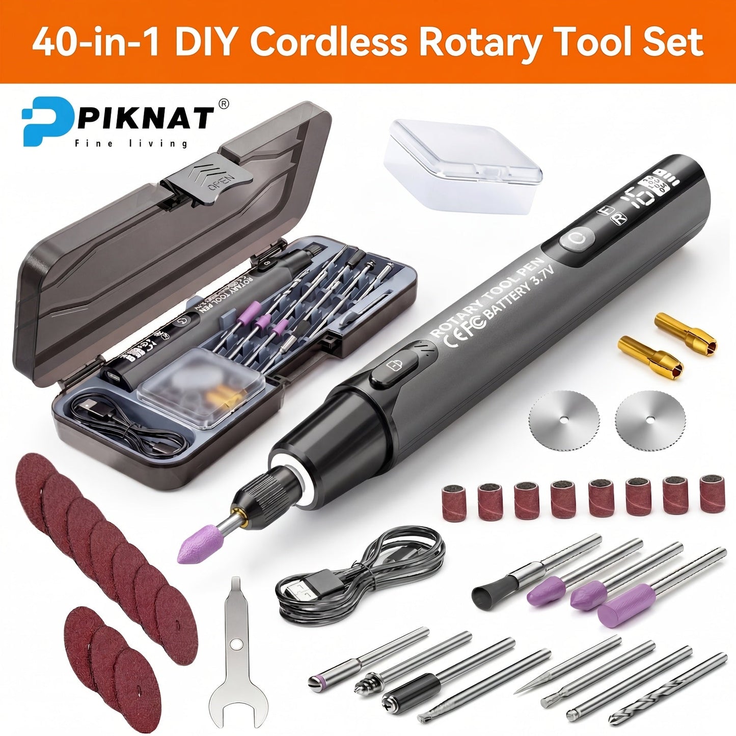 Rotary Tool Kit Cordless 40-in-1 6-Speed 16000RPM Electric Handheld Grinder with LCD Display for Entryways, Bedrooms and Living Spaces