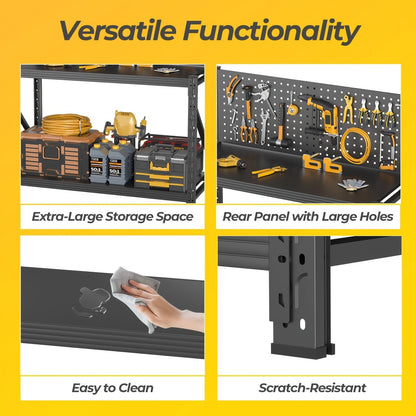 47-Inch Black Metal Workbench with Pegboard, Two Adjustable Shelves and 47.2 x 47.09 x 19-Inch Frame