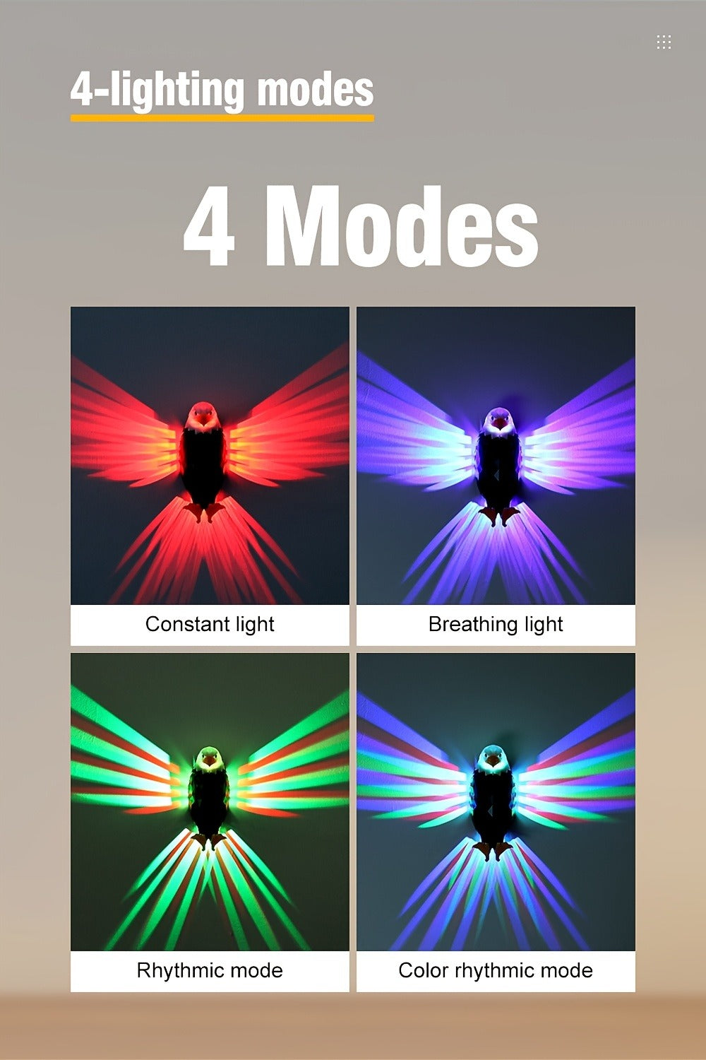 Eagle LED Wall Lamp, Colorful Ambient Night Light with Motion Sensor, Rechargeable Battery