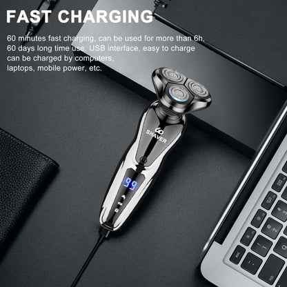 Electric Shaver for Men 3-in-1 Cordless Rechargeable 360° Floating Rotary – Beard Trimmer, Nose Hair Trimmer & Face Shaver with LED Display