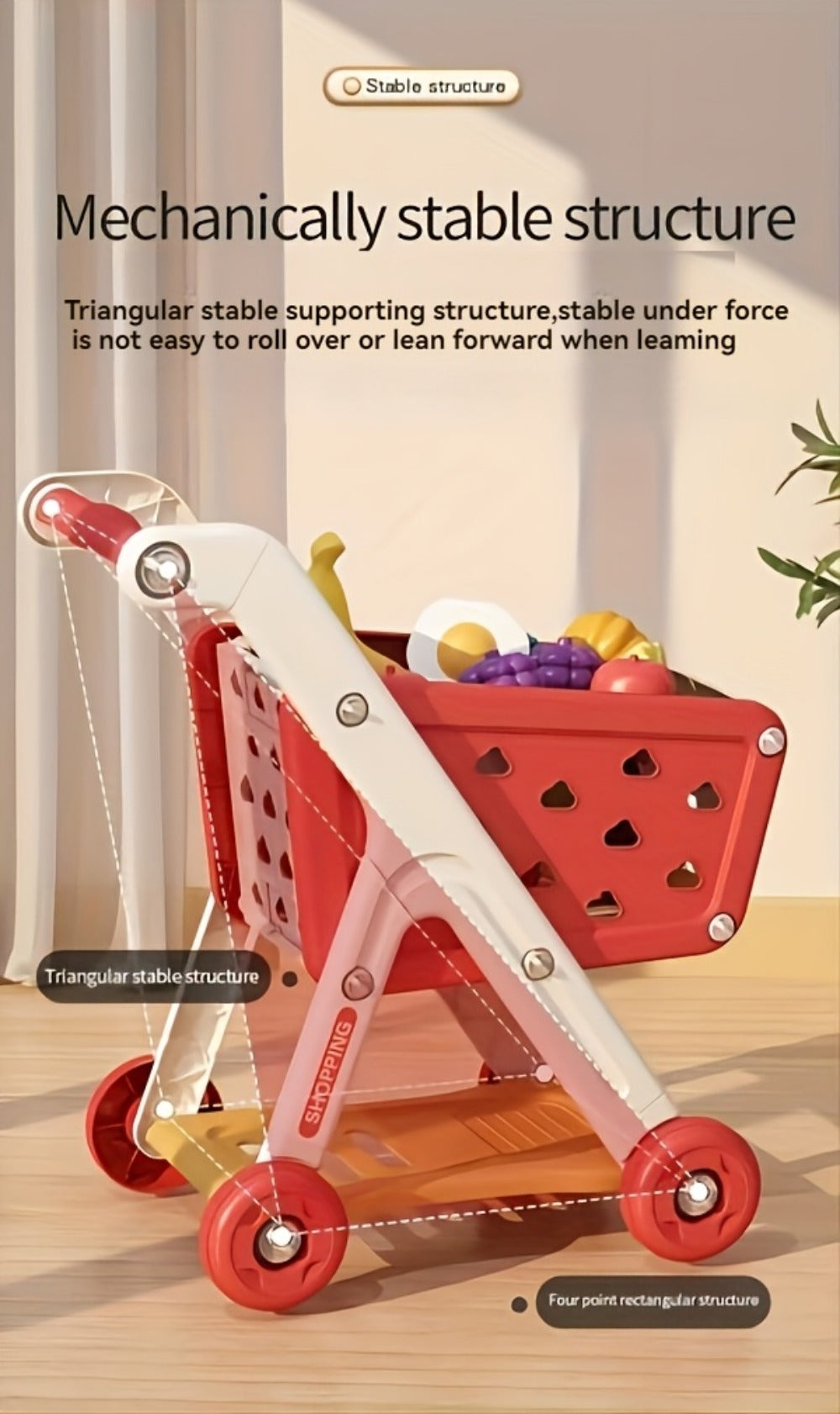 Kids Pretend Play Shopping Cart Toy Set with Realistic Food & Grocery Accessories, Supermarket Role Play for Toddlers Girls Boys Ages 3+