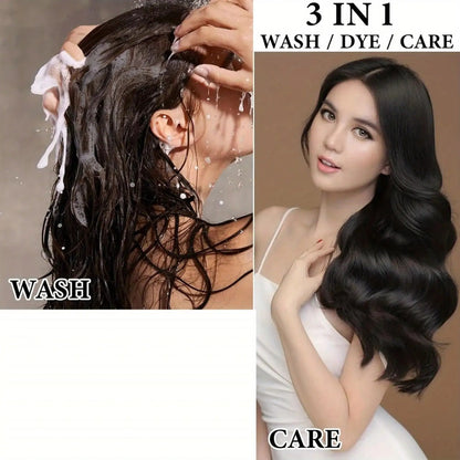 Hair Dye Shampoo 3-in-1 Color Conditioner Cooling Formula 6pcs Set – Black & Brown Gradual Gray Coverage, Unisex Long Hair Color Shampoo