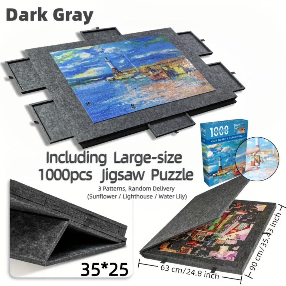 Portable Puzzle Board with Anti-Slip Surface, Fits 1000 & 1500 Piece Puzzles, Jigsaw Puzzle Table for Storage & Family Game Night