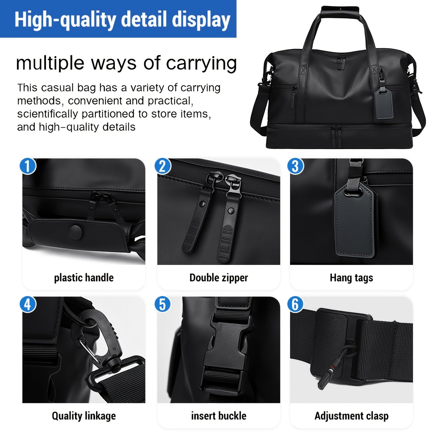 Gym Duffel Bag with Wet Pocket & Shoe Compartment – Foldable PU Leather Sports Travel Bag for Workouts, Weekend Trips & Everyday Use